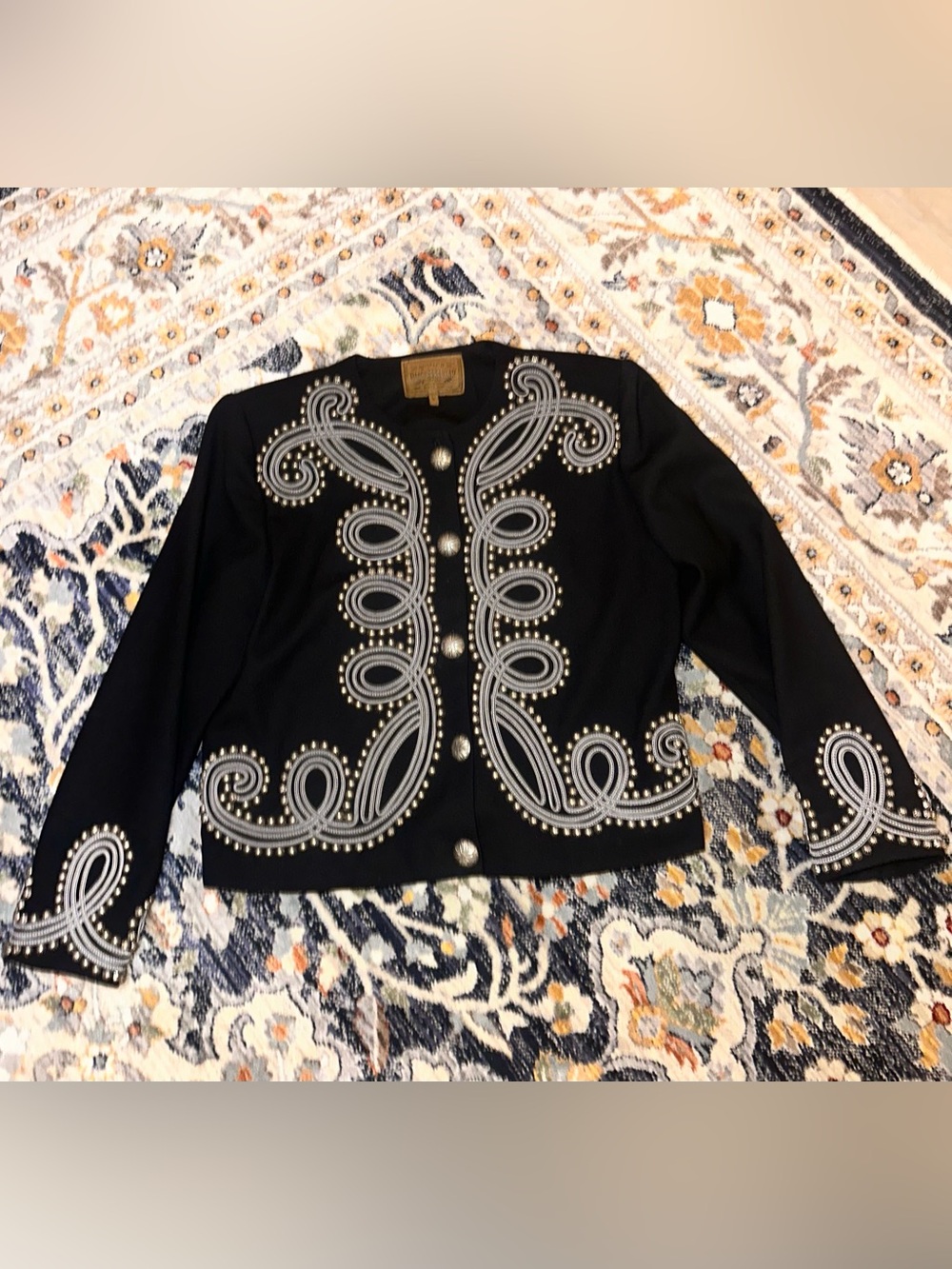 Vtg Double D Ranchwear Black Wool Soutache Studded Bolero Jacket Concho L